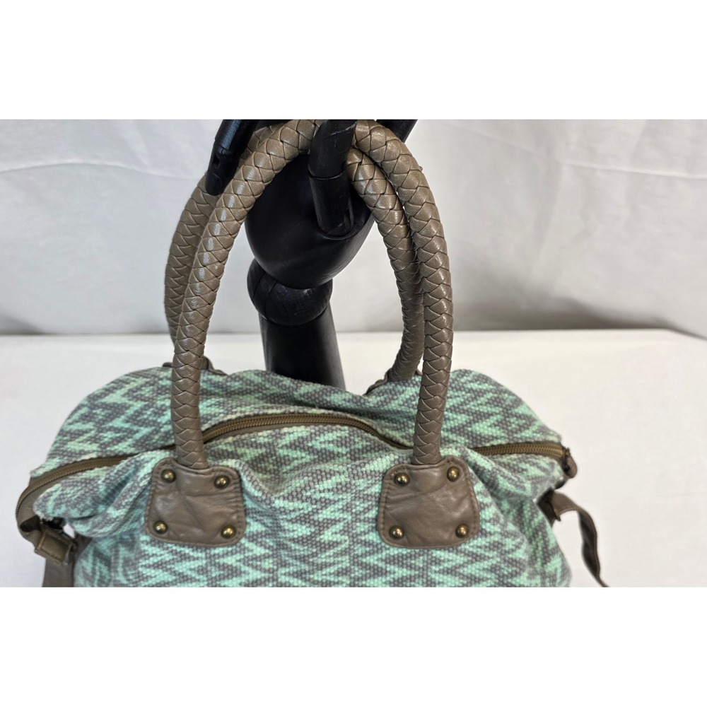 Woven Chevron Satchel Bag Mint Green Grey Braided Handles Crossbody Strap Boho - Picture 2 of 7